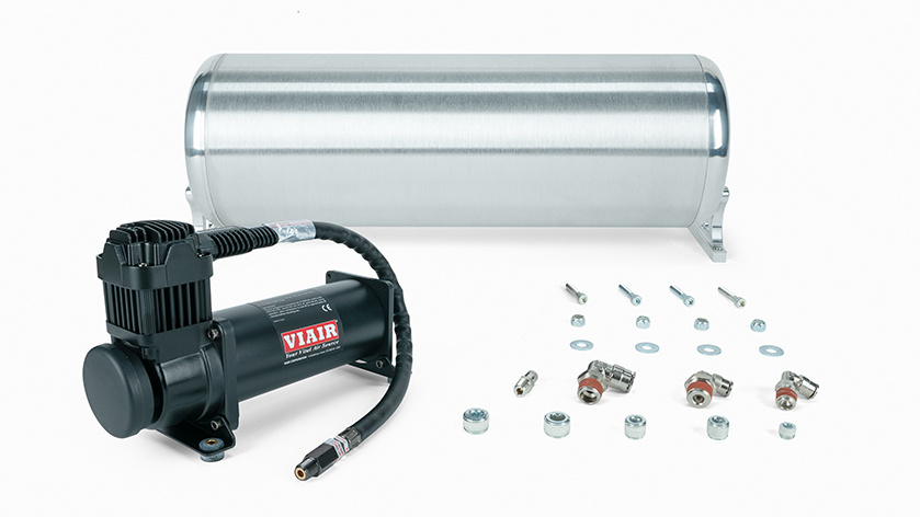 18\" FLO Tank W/ Viair 444c Black Compressor, 1/4\" & 3/8\" Fittings And Tank Mounting Hardware